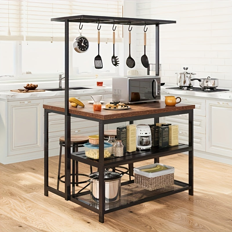 TEMU Kitchen Island With Storage, 42''island Table For Kitchen With Seating Bakers Rack Microwave Oven Stand Shelf With 3 Tier Storage Shelf For