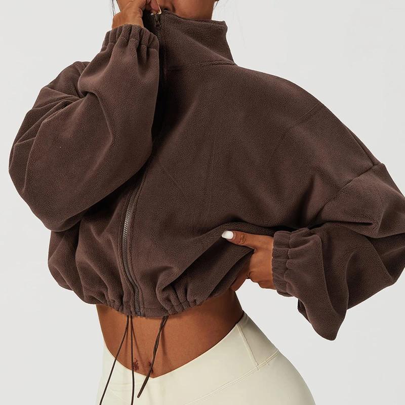 Women&#039;s Jackets Harajuku Fleece Sweatshirt Jacket Women Y2k Zip Up Oversized Crop Top Coats Streetwear Winter Long Sleeve Stand Collar