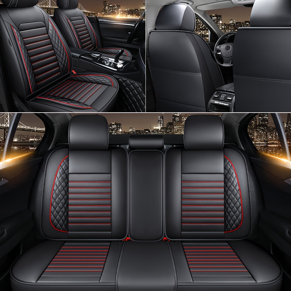 TEMU Universal 5 Seat Car Seat Cover Full Set Luxury Leather Waterproof Front Rear Back Cushion Protector Interior Decor 4 Season Use For Most Sedan