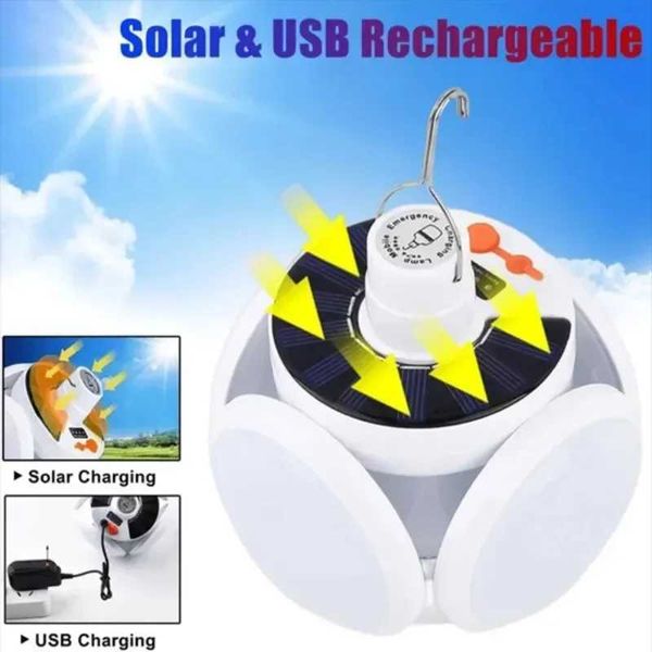 New Arrival Portable solar cam light USB charging outdoor tent light folding D football Bbs with hook portable light Z241121