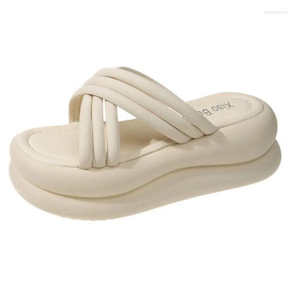 Sandals 7CM Heels Chunky Slippers Women Cross Strap Platfrom Wedge Woman Summer Fashion Thick Bottom Beach Sandalias Mujer 2024
