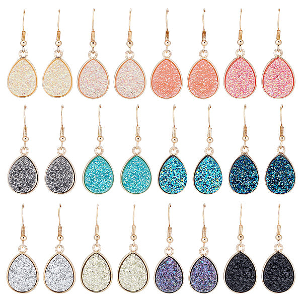 12 paire de boucles d'oreilles pendantes en résine bling-bling bicolore en forme de larme