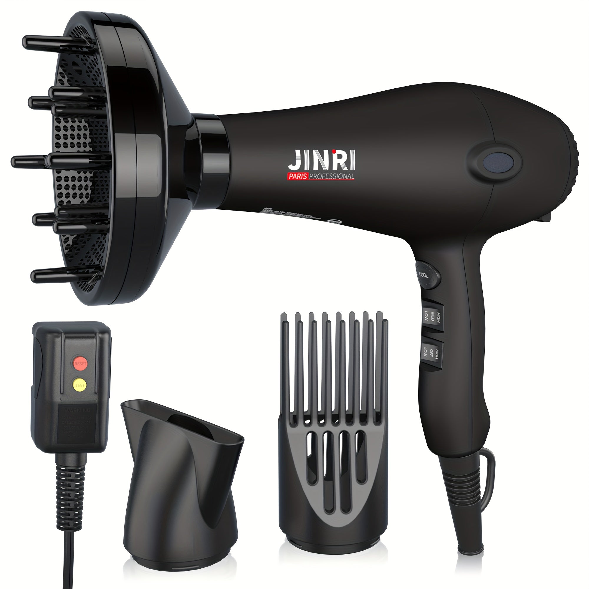 TEMU Professional Salon Hair Dryer Hair Dryer With Diffuser & Concentrator Attachments For Curly Hair, Black