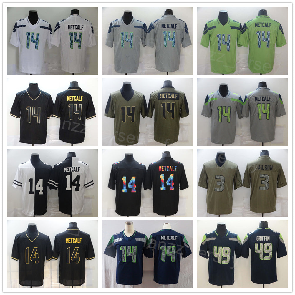 Men Football 14 DK Metcalf Jersey 49 Shaquem Griffin Olive Salute To Service USMC Vapor Color Rush Rainbow Leopard Grain Black White Grey Green Embr