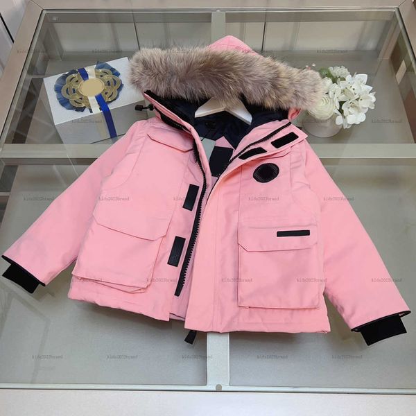 New Winter baby Jacket lovely pink down kids coat Size 110-150 Windproof design plush collar child overcoat