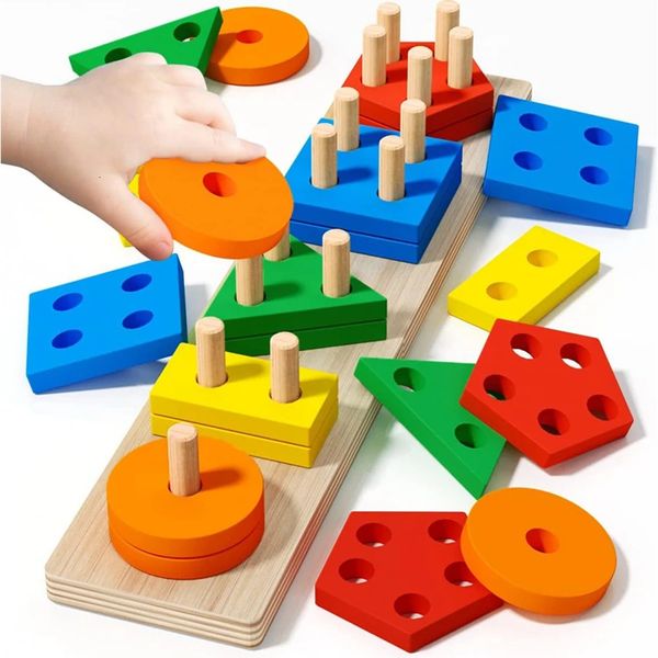 Montessori Wooden Sorting Stacking Toys Puzzle For Toddlers And Kids Preschool Fine Motor Skill Toy For 1 Years 250107