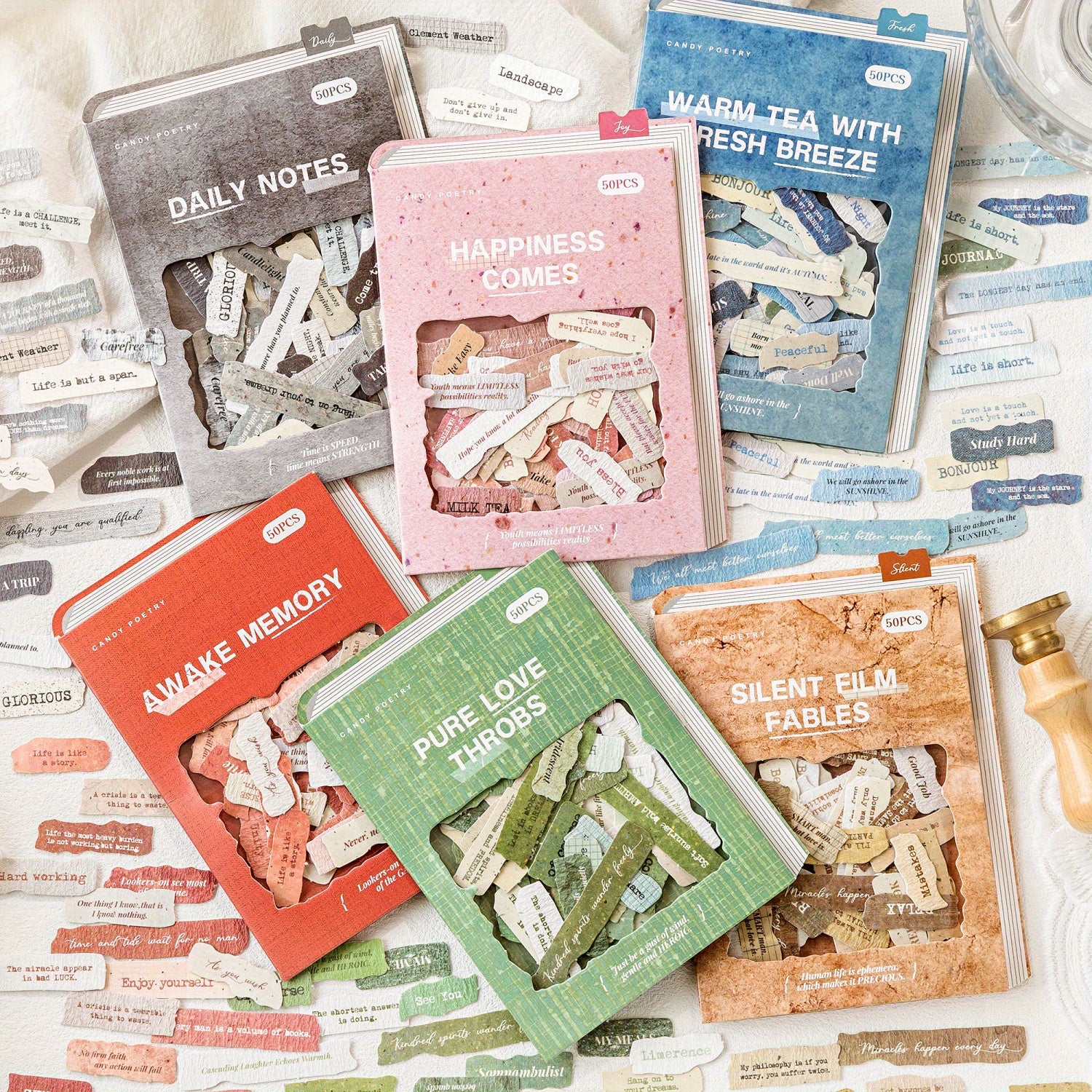 TEMU 300pcs (6packs) Vintage Phrases Word Paper Sticker For Scrapbooking Supplies Junk Journaling Diy Craft Card Making Collage Album