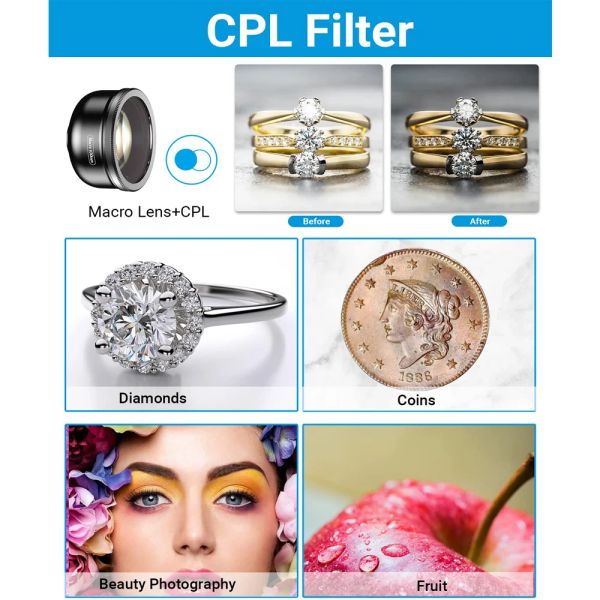 APEXEL New upgraded 100mm Macro Lens 4K HD Mobile Phone Camera Professional Shooting Lens CPL Filter With Clip For Smartphones