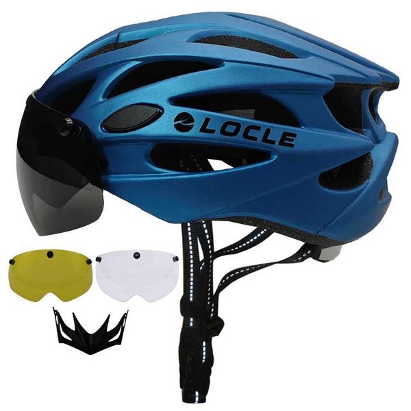 Cycling Helmets LOCLE Magnetic Goggles Cycling Helmet Men Women Bicycle Helmet Lenses MTB Bike Helmet Road Mountain Helmet Removable Sunviso