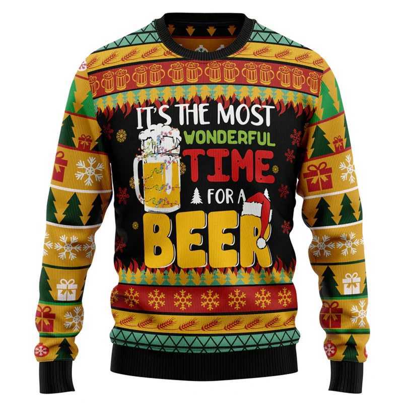 Beer Lovers Ugly Christmas Sweater For Men 3d Printed Xmas Pullover Hoodies New Year Women Kids Long Sleeve Loose Sweatshirt LX241113