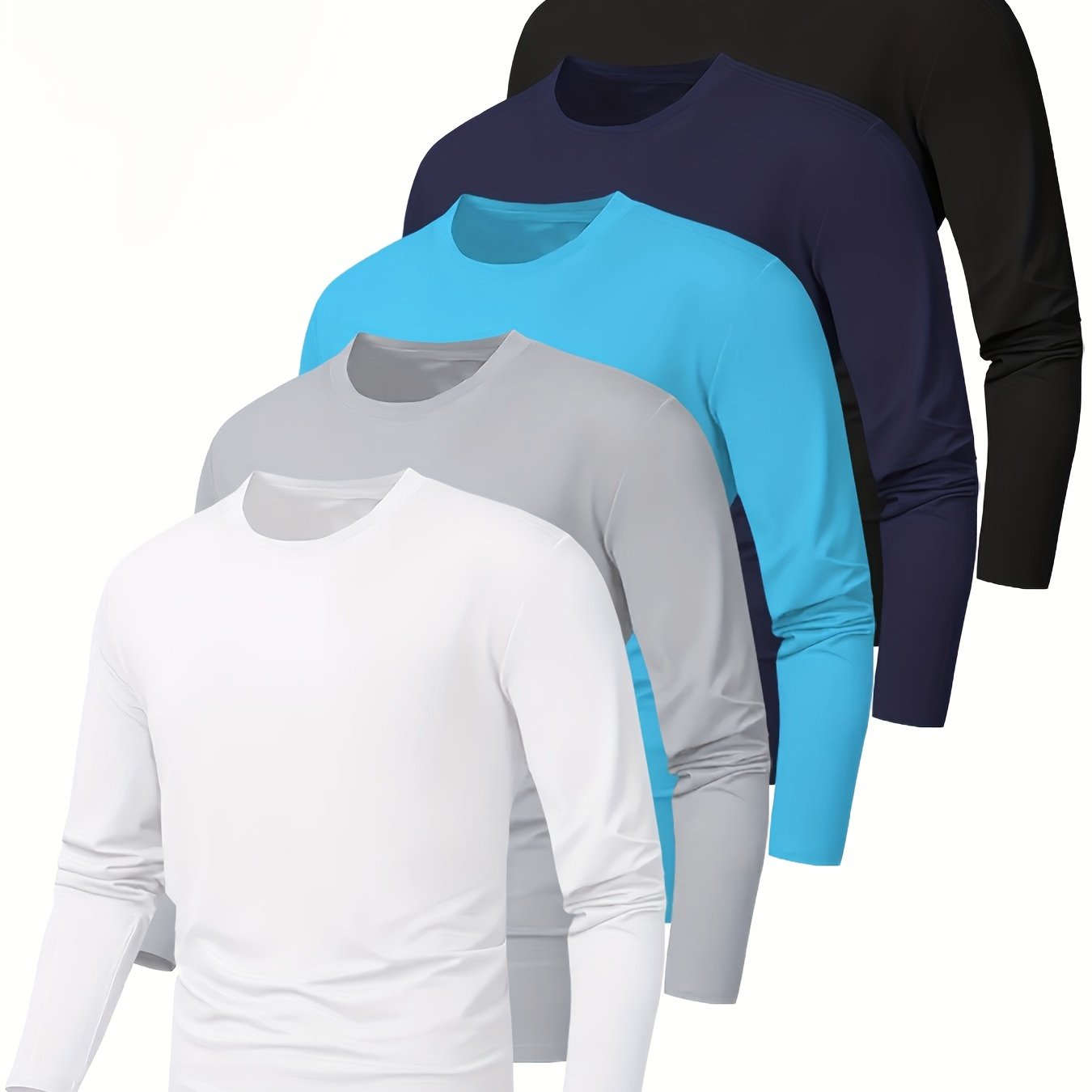 TEMU 5pcs Men' Quick-dry Long Sleeve Athletic T-shirts - Moisture-wicking, Breathable, And Soft Fabric For Running, Sports, And Leisure Activities -