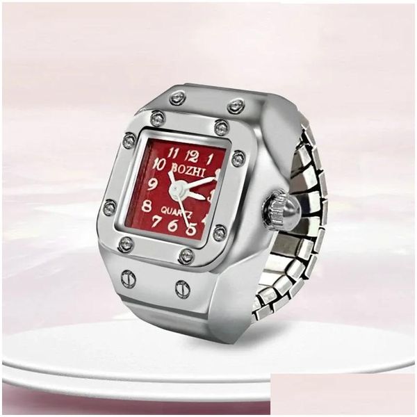 Cluster Rings 2024 Luxury Ring Clock Punk Elastic Stretchy Quartz Watches Women Man Finger Hour Couple Fashion Pocket Jewelry