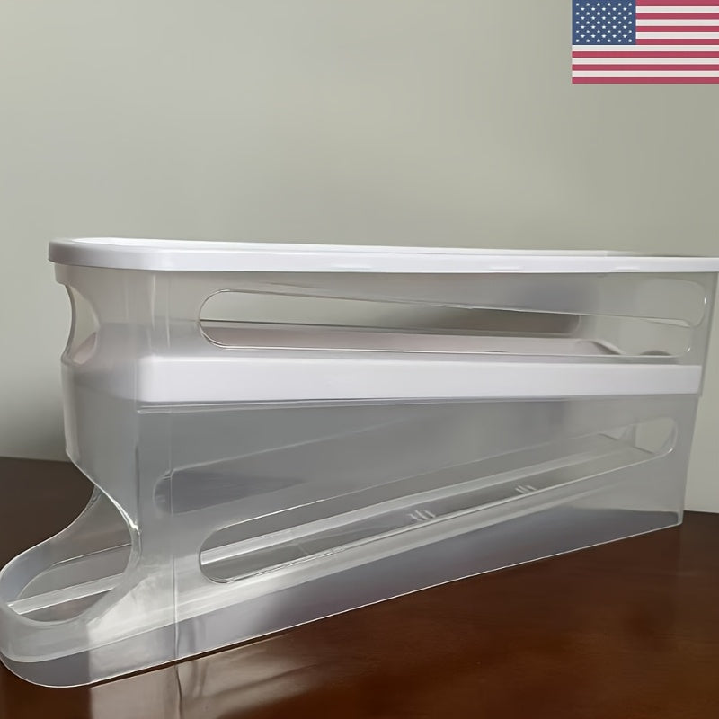 TEMU Space-saving Storage Box For Refrigerator Door - Durable Plastic, Self-rolling, Battery-free, Holds 12 Eggs, Organizer With & Easy-