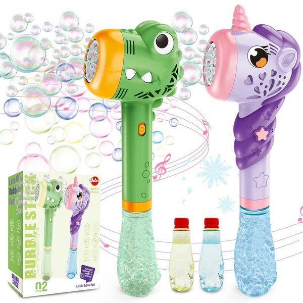 Sand Play Water Fun VATOS Auto Bubble Wands Maker Gun X2 with Light Music for Girls Boys Fantasy Bubble Maker Machine Bubble Refill Party Gi