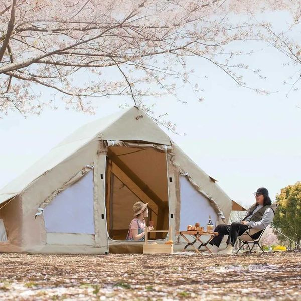 Inflatab Cam Tent with PumpLarge Waterproof Windproof Outdoor Glam Tent for 4-6 PersonOxford 4 Season Cabin TentXJ241217