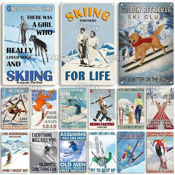 Artisian Skiing Metal Sign Snowboarding Tin Plate Sledding Sport Decorative Plaque Wall Decor Garage Bar Pub Club Hotel Cafe Z250118