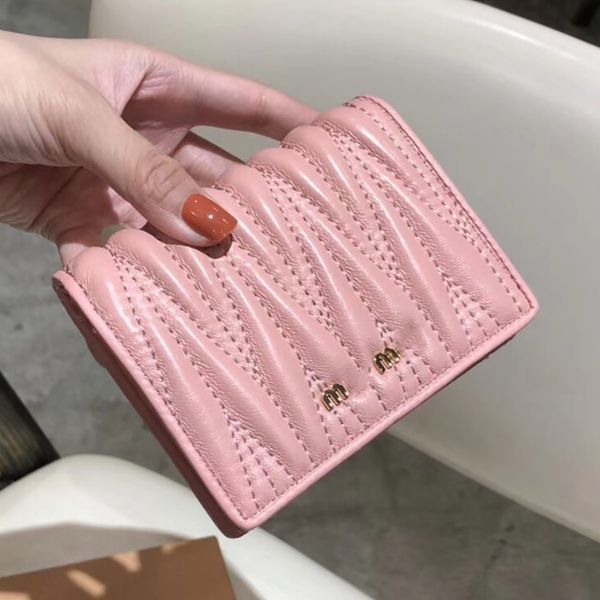 Pink Wallet Coin Purse Card Holders High Quality Genuine Leather Sheepskin Golden Hardware Cardholder Bags Designer Wallets For Women