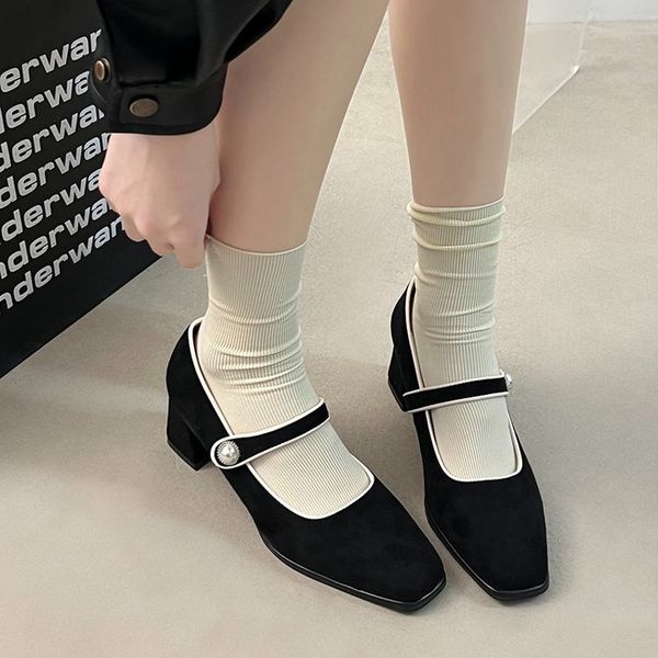 Women Dress Shoes Fashion High Heel New Retro Style Coarse Heel Square Toe Triple Black Brown Free shipping