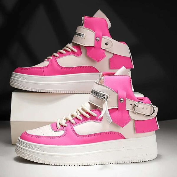 Fashion Pink Womens High Top Sneakers Streetwear Platform Men&#039;s Skateboard Trend Comfortable Leather Men Skate Board Shoes 8c9f3