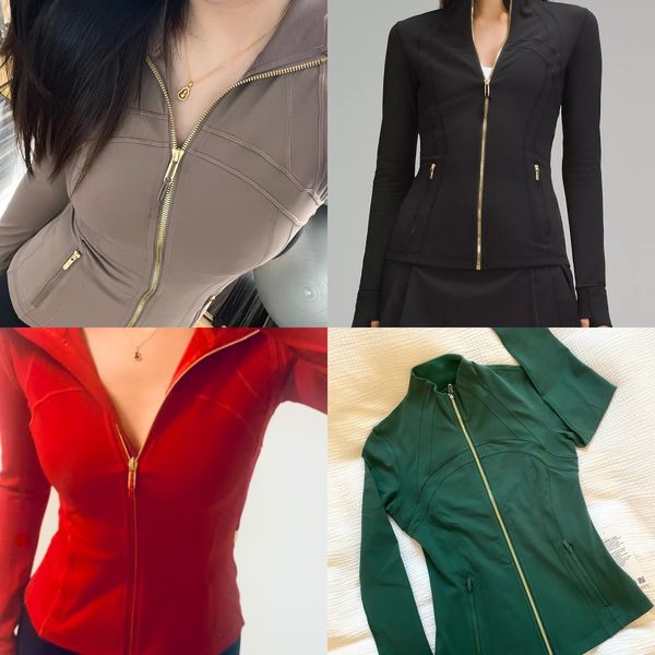 2025----5A Quality Gold Zip Jacket Women Define Workout Sport Coat Fitness Jacket Sports Quick Dry Active wear Top Solid Zip Up Sweatshirt S
