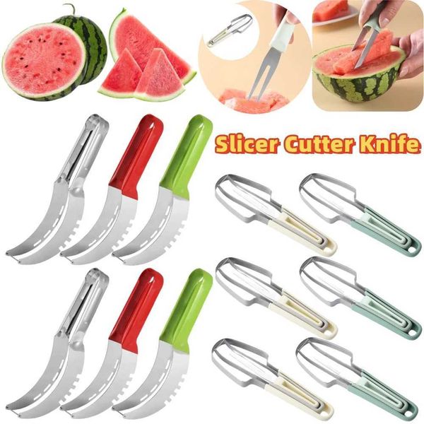 Plastic Stainless Watermelon Slicer Cutter Knife with Non-slip Wrap Handle Fruit Tools Kitchen Gadgets for Pineapple CantaloupeXJ2409