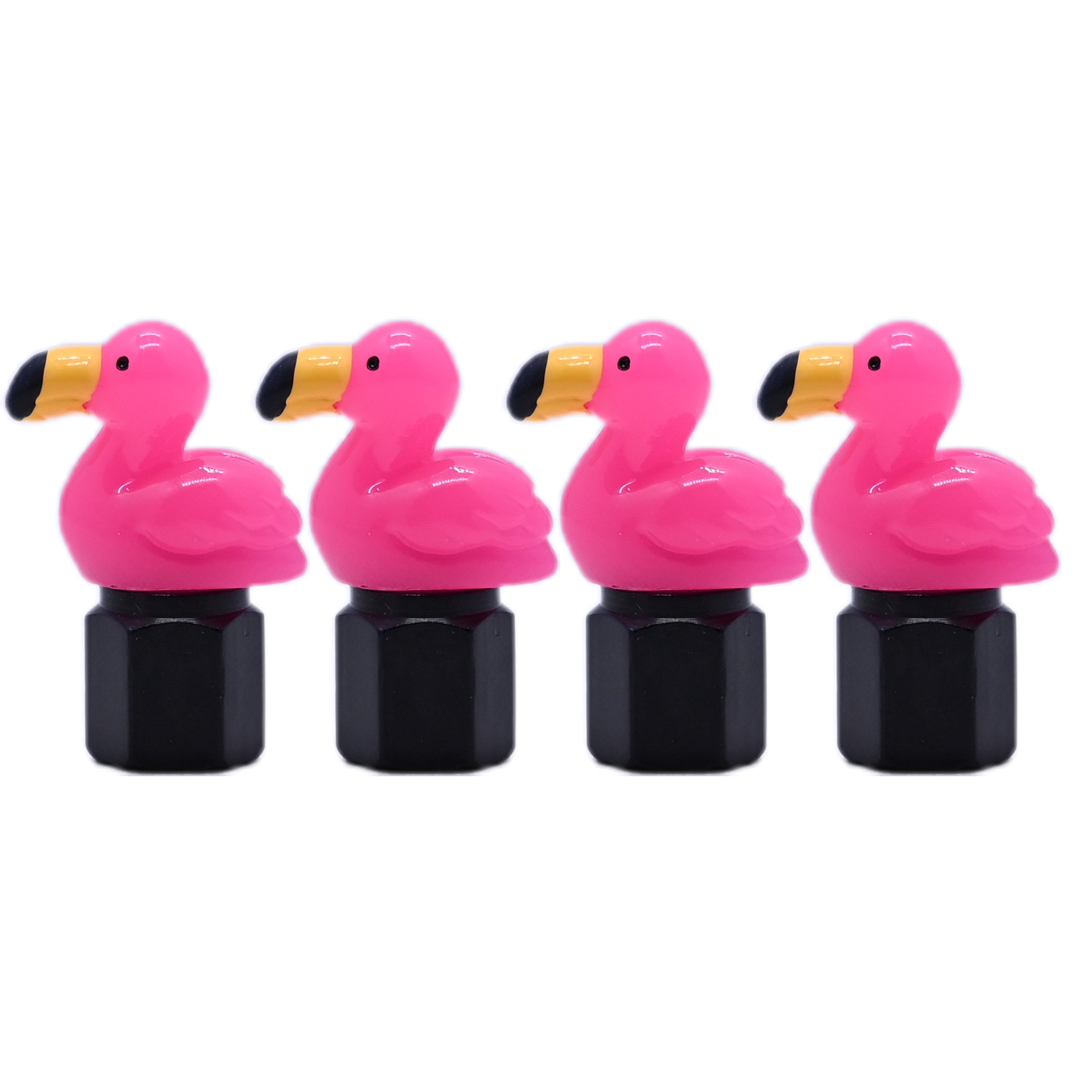 TEMU 4pcs Cute Flamingo Tire Valve Caps - Multicolor (pink, Yellow, ) Durable Aluminum Alloy & Resin Material, Universal Fit For Cars, Trucks