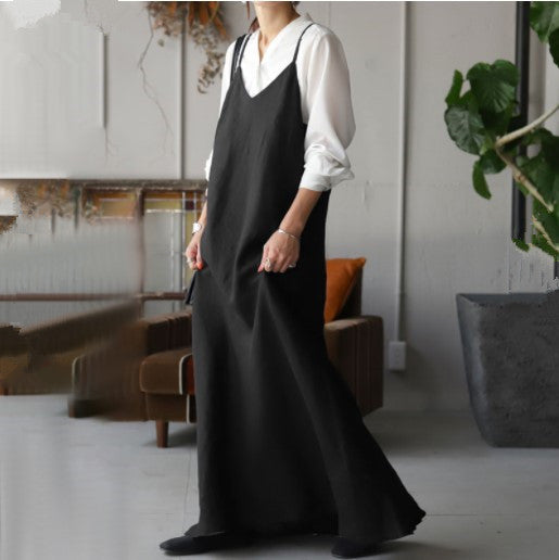 (592) New Solid Color Sleeveless V-neck Plus Size Loose Swing Dress