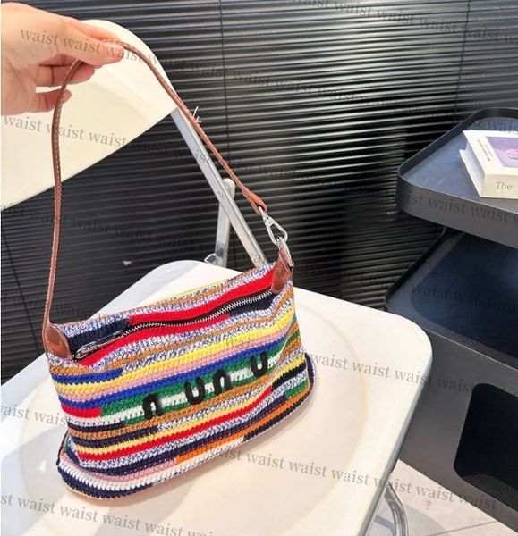 Designer Rainbow Color Hobo Handmade Woven Wool Thread Totes Purses And Handbags Sling Bags Luxury Brand Knitting Stripes Stylish Ladies Han