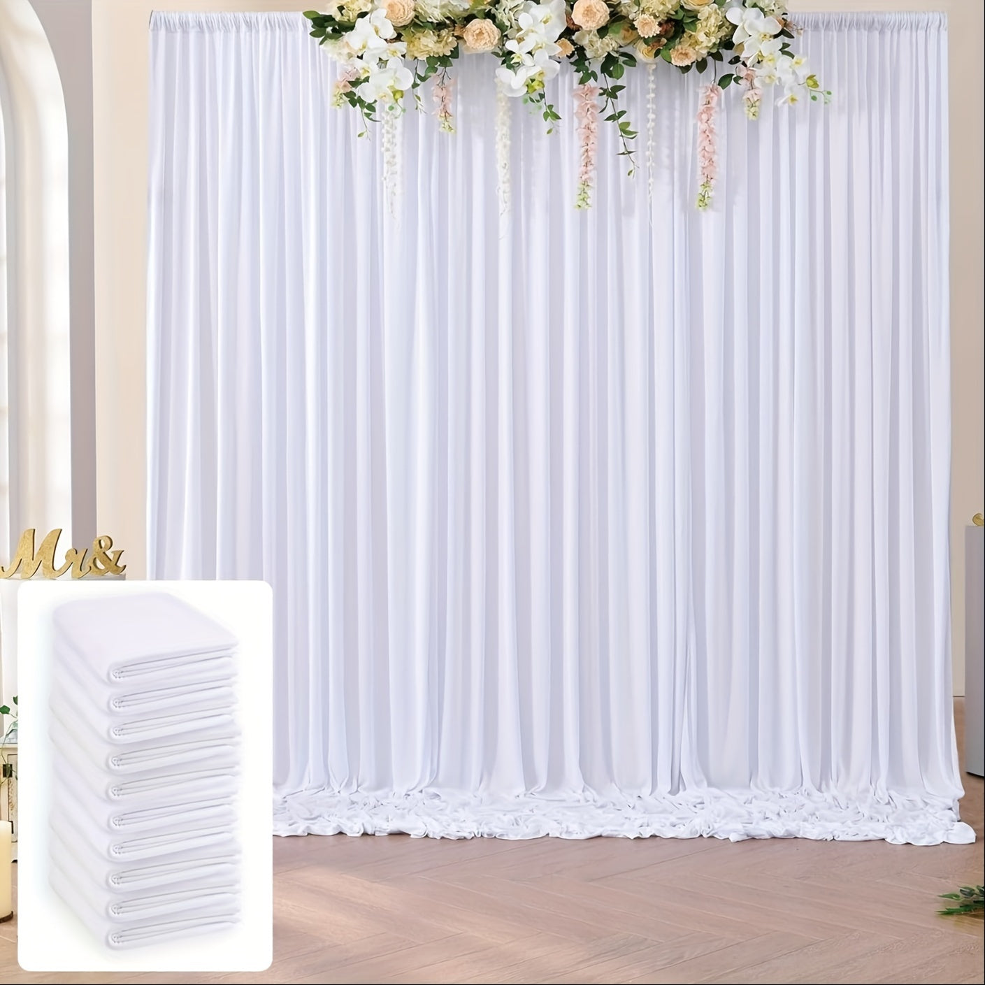 TEMU 50ft×10ft Wrinkle Backdrop Curtain For Wedding Party, 10 Panels 5×10ft Thick Silky Polyester Photo Backdrop Drapes Curtains For Parties Birthday