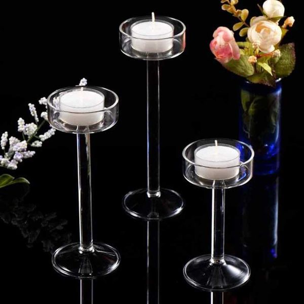 Candle Holders 1Pc Glass Candle Holders Set Tealight Holder Home Decor Wedding Table Centerpieces Crystal Dinner Setting J241114