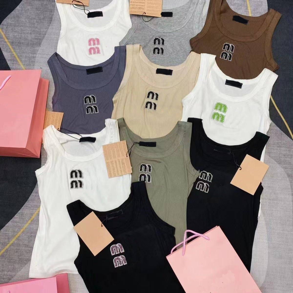 Women&#039;s Tanks Camis Lose weight miu Elastic harness sleeveless Alphabet crystal MM diamond knit camisole top