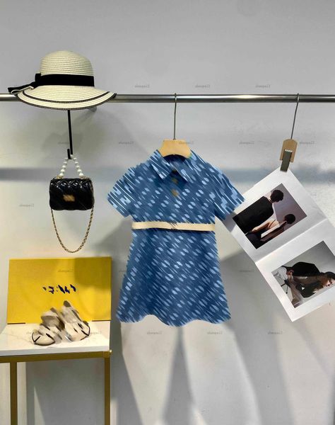 Luxury baby skirt Gradient blue letter print Princess dress Size 100-150 CM kids designer clothes summer Short sleeved girls partydress