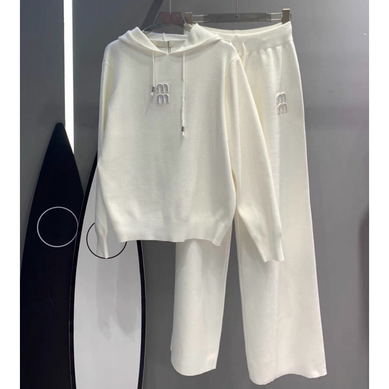 Designer women Hoodie & Sweatpants Set - 3D Embossed Lettering with Crystal Detail, Oversized Matching Tracksuit