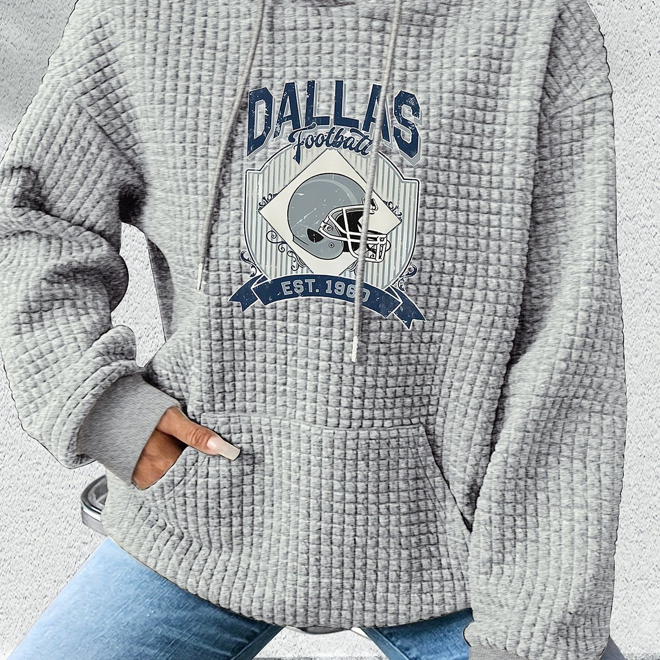 TEMU Dallas Football Hoodie, Drawstring Casual Hooded Sweatshirt For Fall & Spring, Women's Clothing