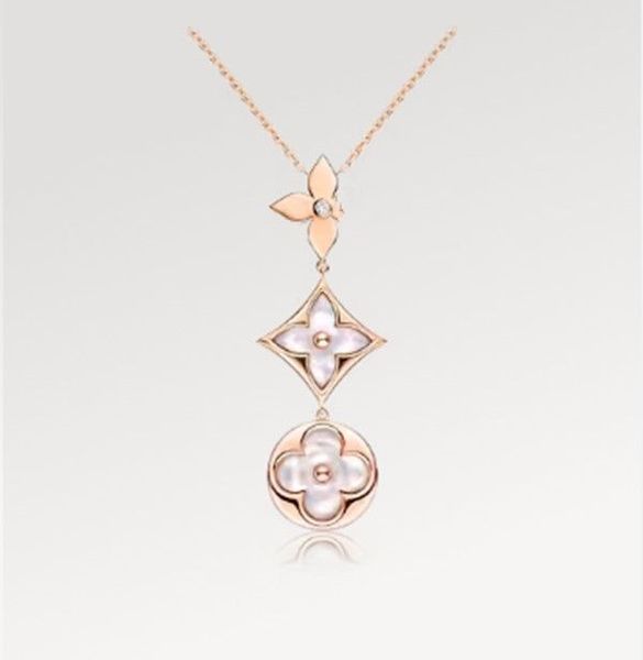 With Box Luxury Designer Fashion Necklace Choker Chain 18K Gold Mother-Of-Pearl Flower Pendant Necklaces For Women Jewelry