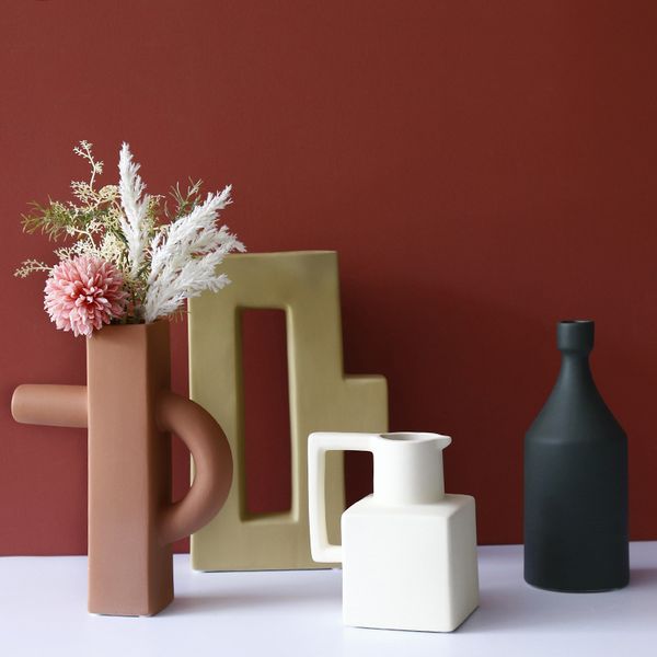 ddmygifts Nordic Ins Style Morandi Creative Simple Geometric Ceramic Dried Vase Living Room Flower Arrangement Home Decoration A