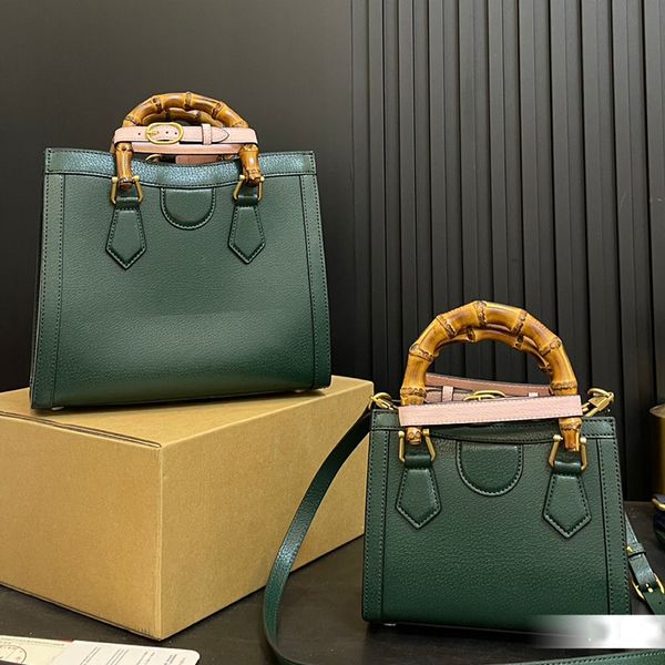 Designer Women Diana Bamboo Handle Tote Bag enuine Leather Shopping Bags Lady reen Red Stripes Web Strap Large Capacity Mom Shopper 20-27cm