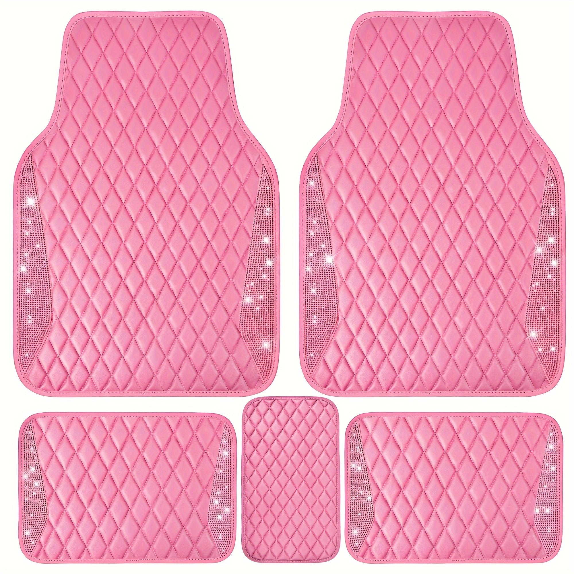 TEMU Bling Pu Leather Car Floor Mats Full Set, Sparkly Universal Fit Most Automotive, Glitter Carpet Waterproof Anti-slip, 5pcs Set