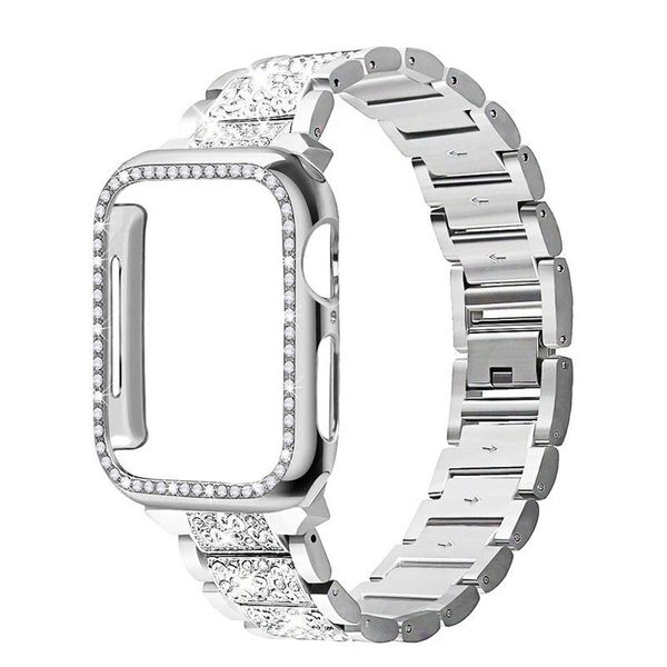 Apple Watch Band + Case 38mm 40mm 41mm 42mm 44mm 45mm Ultra 49mm Bling Diamond Metal Strap with Diamond Case and Glass Screen Protector Case