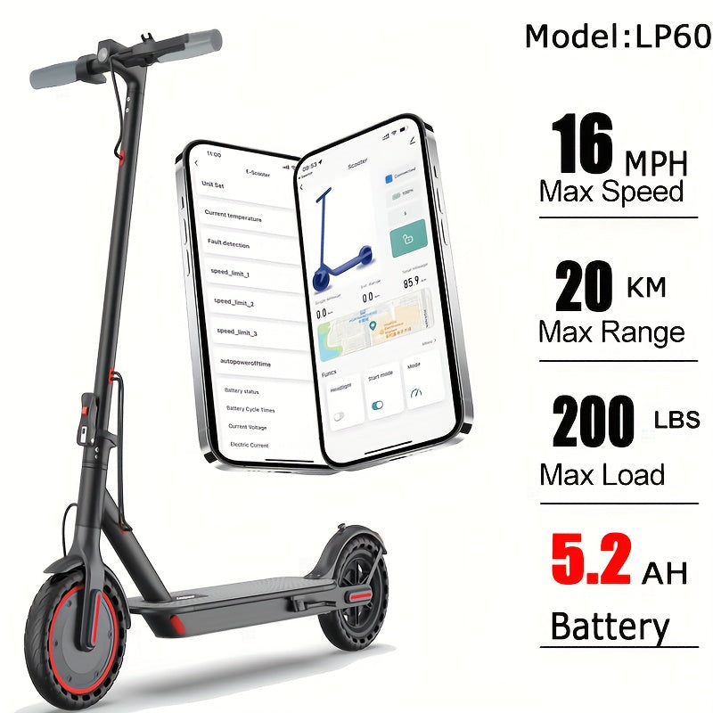 TEMU Lp80 Foldable Electric Scooter For Adults - 50-60hz 350w Motor, , Easy Folding Design, Portable And Lightweight, Includes 36v 5.2ah-10.5ah