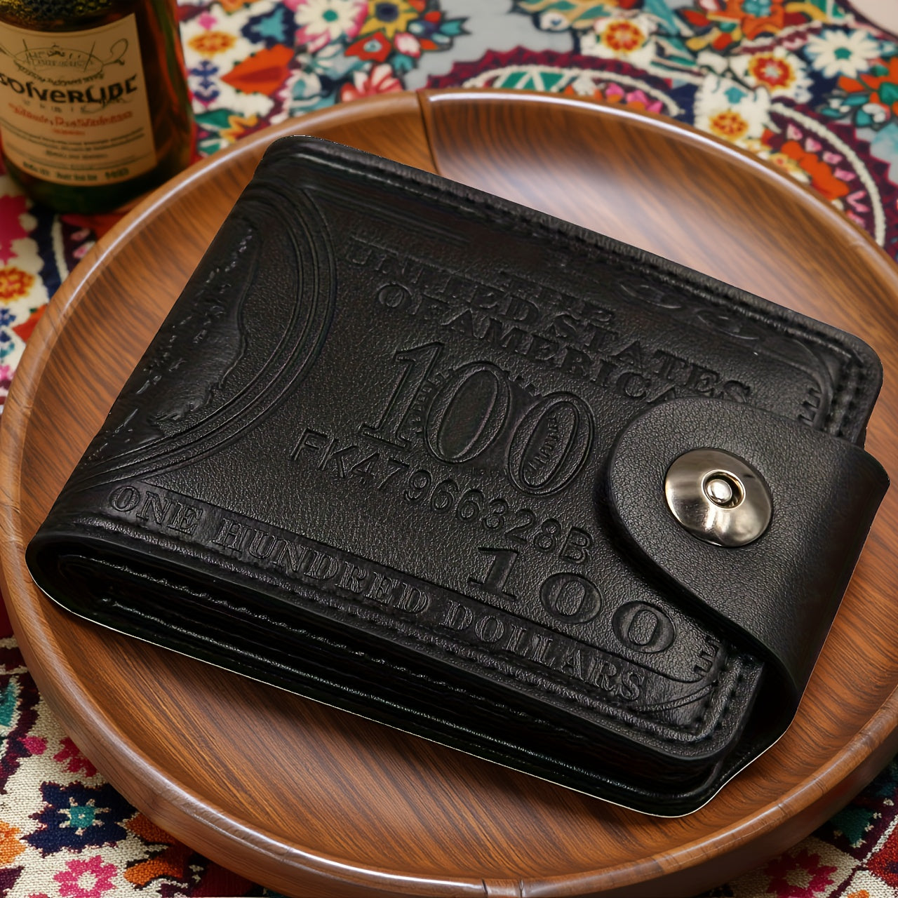 TEMU Men's Large Leather Wallet With Design - Snap Closure, Multi-card Holder & Cash Pocket, -black, Secure Money Organizer For Everyday & Special