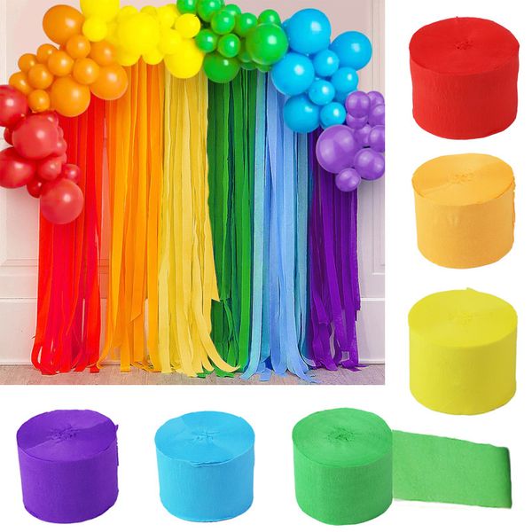 Banner Flags 6Pcs Rainbow Party Backdrop 4.5cmx25m Crepe Paper Streamers Party Background Curtain for Baby Shower Birthday Party Decorations