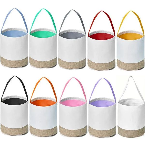 Sublimation Blank Easter Basket Bags Cotton en Carrying Gift Eggs Hunting Candy Bag Storage Handbag Toys Bucket 0110