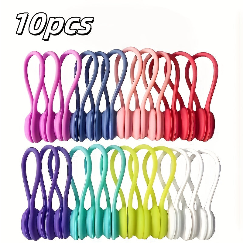 TEMU 10-20pcs Magnetic Silicone Cable Ties - Reusable Usb, Headphone & Keychain Organizer With Secure Magnetic Closure, Durable Flexible Design For