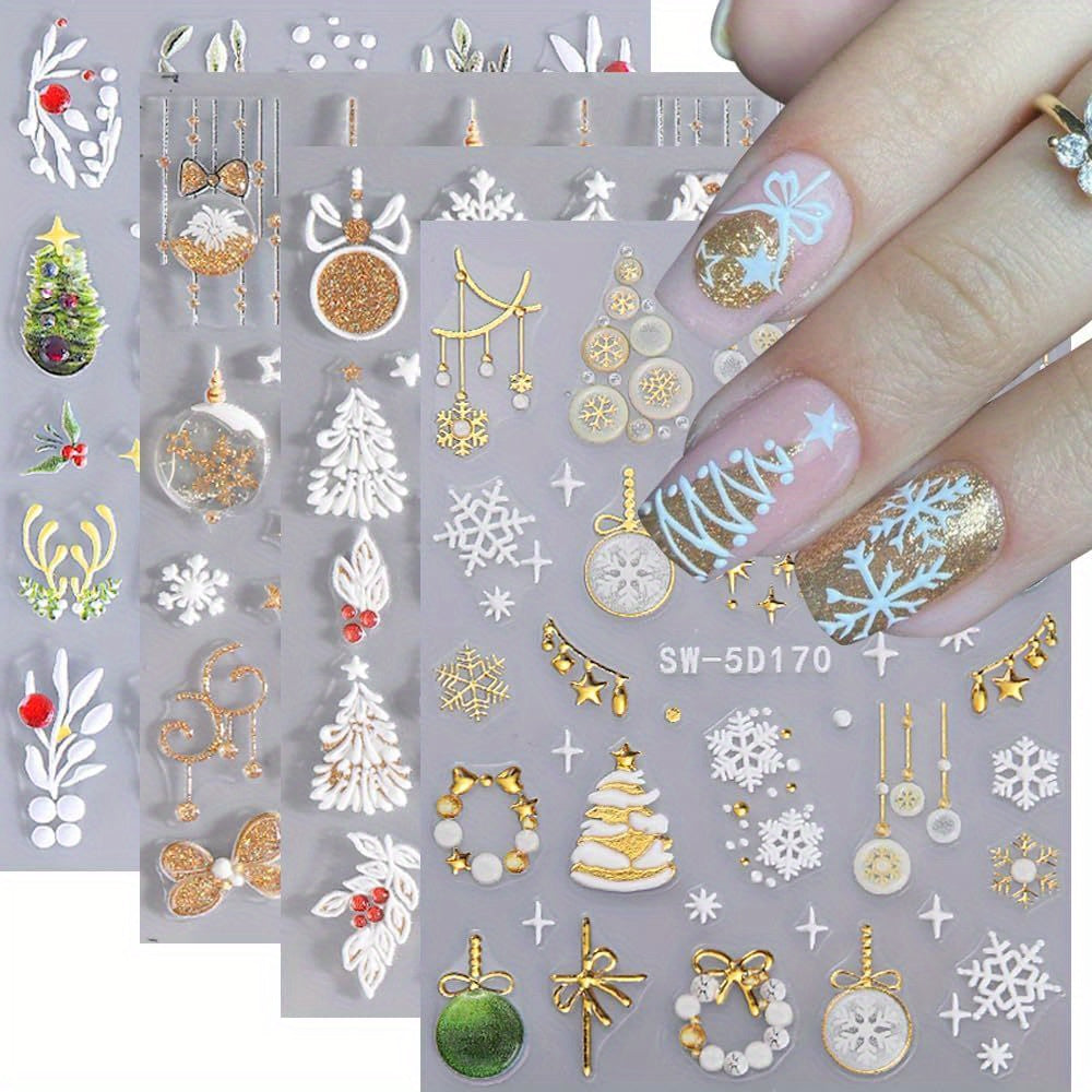 TEMU Christmas , 5d Embossed Decals Rhinestones Art Decoration For Women (4sheets)