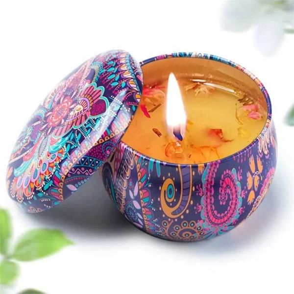 New Arrival Empty box of incense candles tin jar with flowers handmade incense candles with spices natural soy wax home decoration Z250106