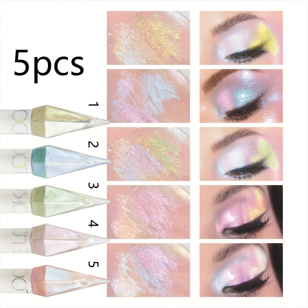 TEMU 5pcs Color Changing Shiny Eye Shadow Liquid, Waterproof Diamond Shiny Eye Shadow Liquid, Eye Makeup, Lasting , Easy To Apply, Convenient To