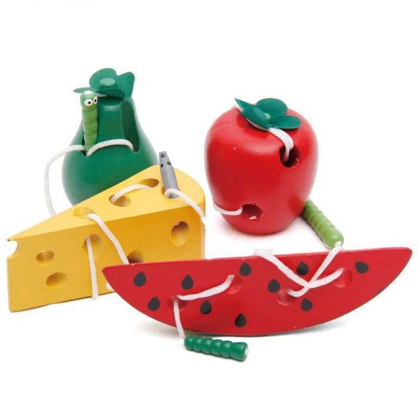 Montessori Wooden Toys for Baby 1 2 3 Years Early Learning Educational Toys Watermelon Cheese Threading Puzzle Games 0 12 Months Y240801