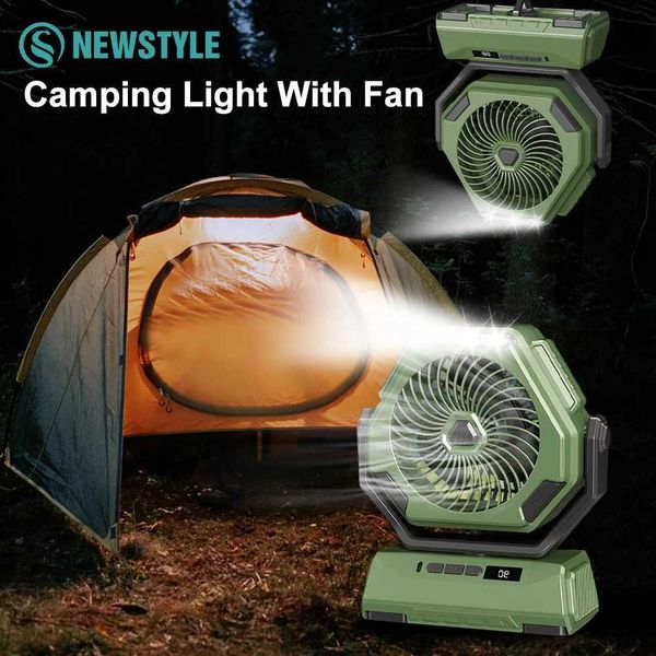 Electric Fans Charging camping light with fan 6000mAh outdoor tent portable lighting vibrating used for picnic trips H250112