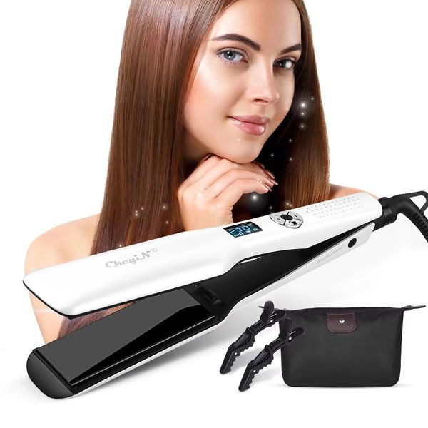 CkeyiN 44mm Tourmaline Ceramic Hair Straightener LCD Display Fast Heating Flat Iron Adjustable Temperature Straightening 241015